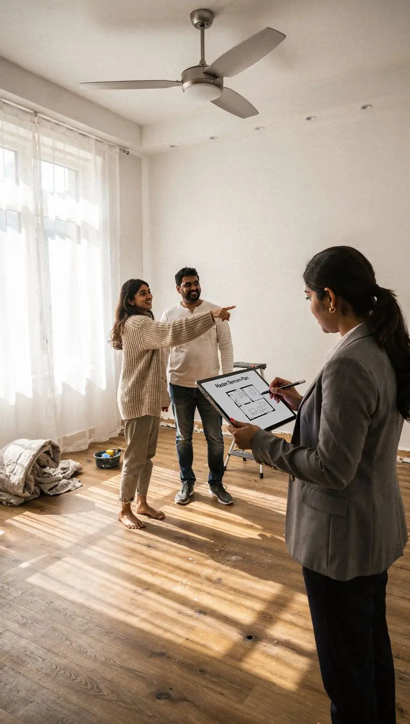 Гостиная с открытой планировкой, светлыми цветами и гармоничным сочетанием текстур.